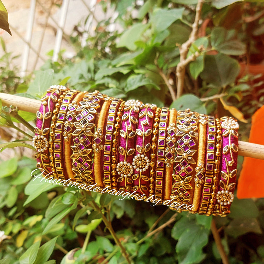 pink kundan bangles