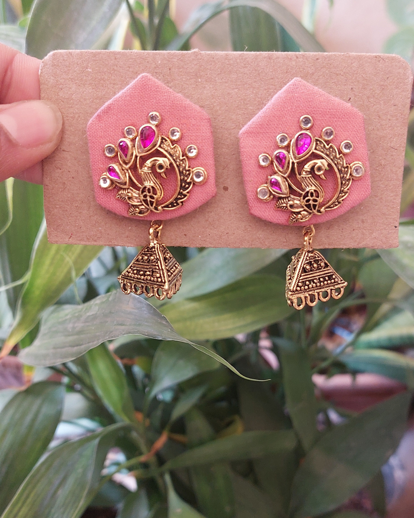 pink peacock earring